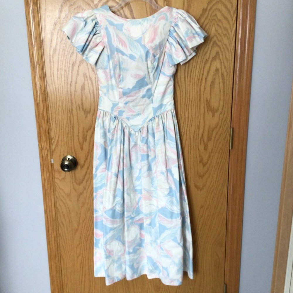 Custom made dress; pastel blue, pink, white, cream floral - Picture 3 of 10